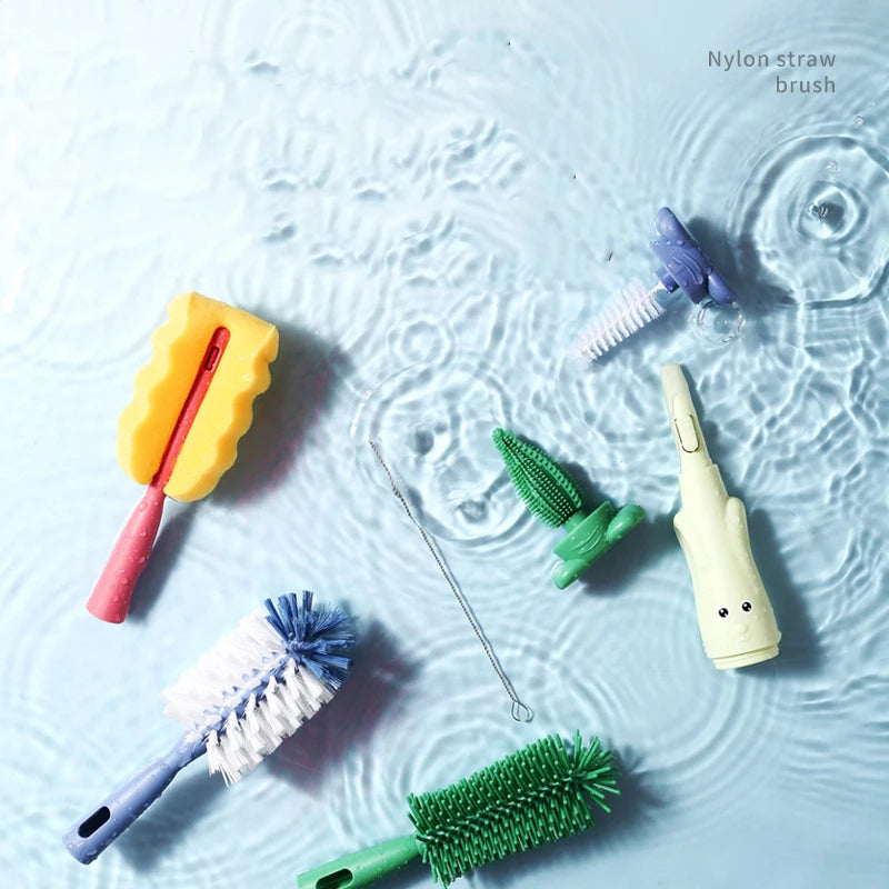 Baby Bottle Brush & Pacifier Cleaning Set – Silicone Baby Bottle Cleaner with Soft Nylon Brush Heads