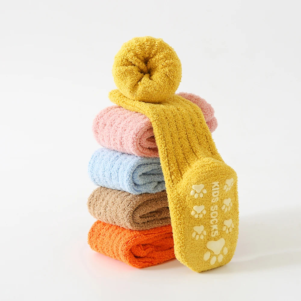 Super Warm Thick Winter Socks for Kids – Coral Fleece with Non-Slip Silicone Grip (0-6 Years)