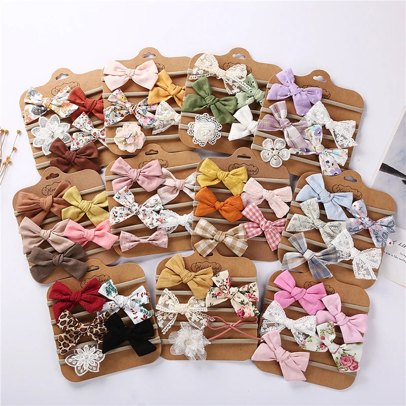 5pcs Baby Girl Headbands Set – Newborn & Toddler Soft Elastic Bows and Flower Hairbands | Baby Shower Gift & Photo Props