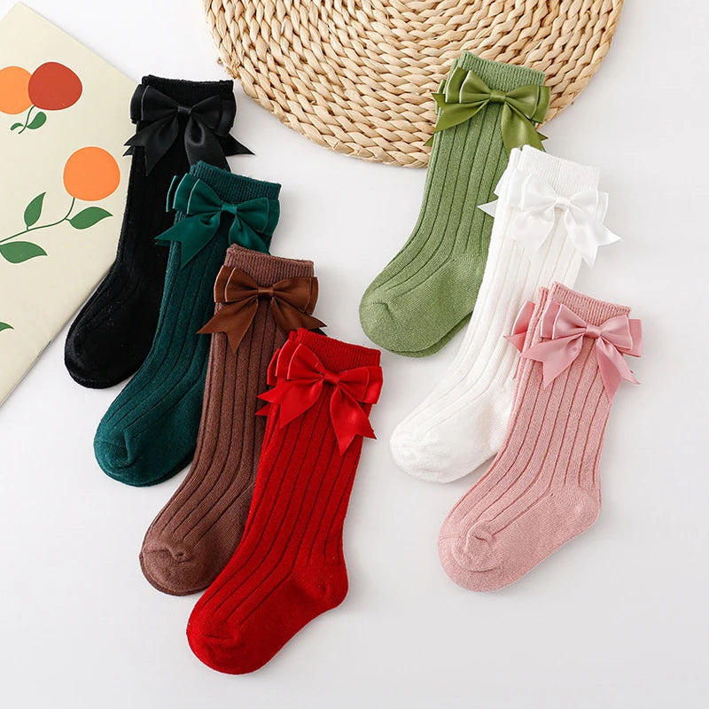 Toddler Girls Knee-High Socks – Cute Bow Cotton Socks for 0–5 Years