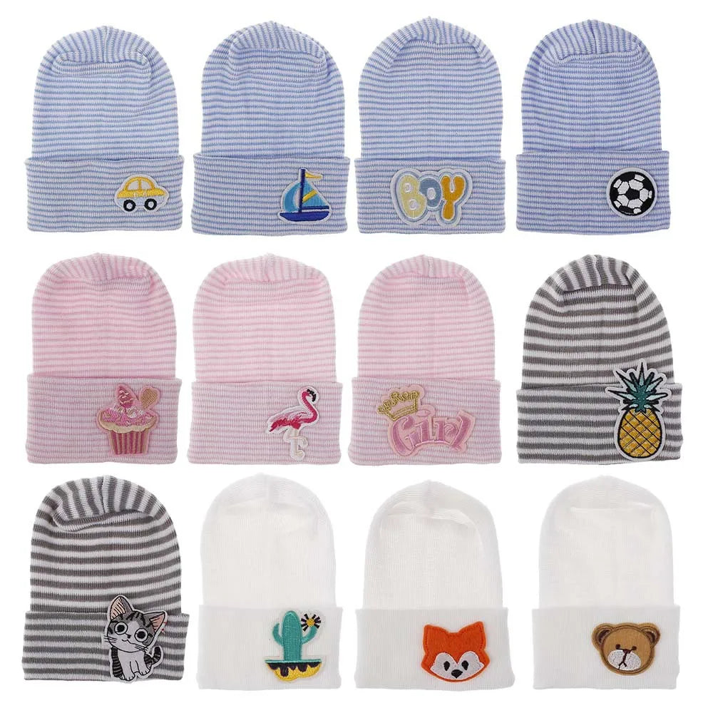 Baby Cartoon Embroidered Knit Cotton Beanie – Soft & Warm