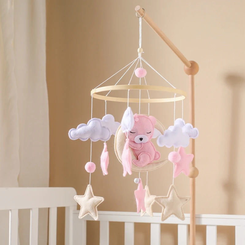 Crib Mobile Baby Wooden Bed Bell – Soft Felt Cartoon Bear Toys Hanger for Babies