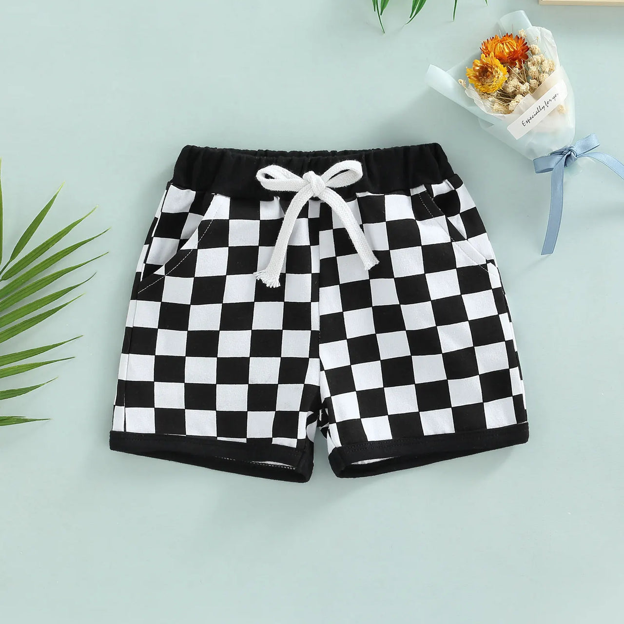 Baby Boy Checkerboard Cotton Shorts | Cotton Drawstring
