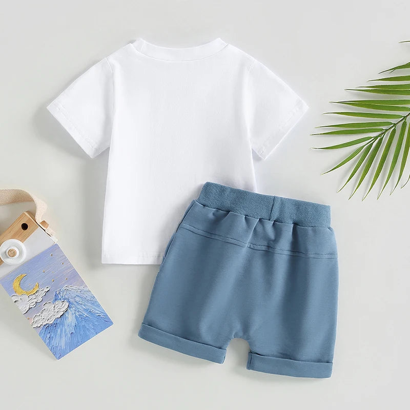 Baby Boys Spring Outfit Set – Cotton Short Sleeve Print T-shirt & Elastic Shorts (0-3Y)