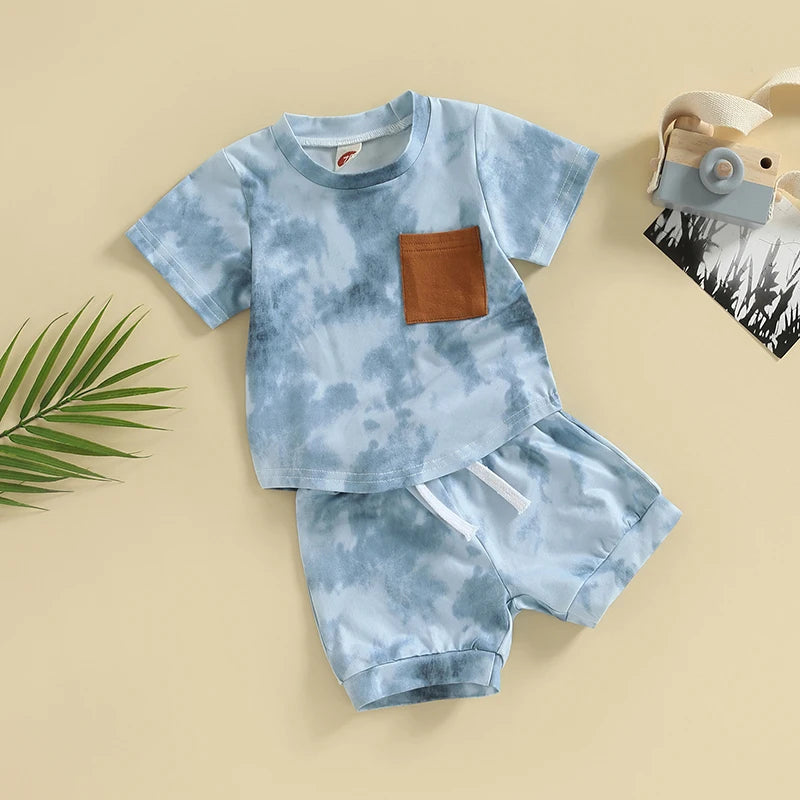 Baby Boys Tie-Dye Outfit – Short Sleeve T-Shirt & Elastic Waist Shorts 2Pcs Set (0–3Y)