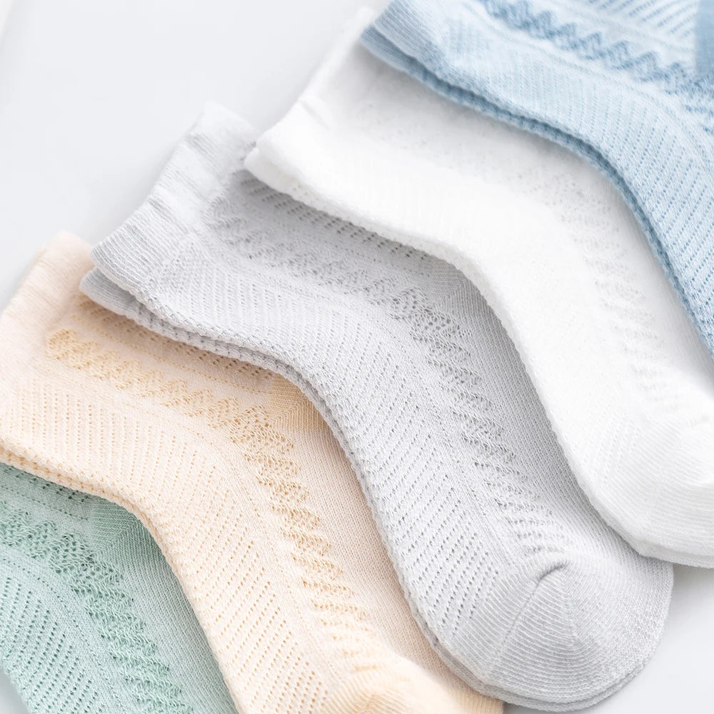 5 Pairs/Pack – Kids Summer Mesh Cotton Socks (0–12Y) – Breathable, Soft & Stretchy