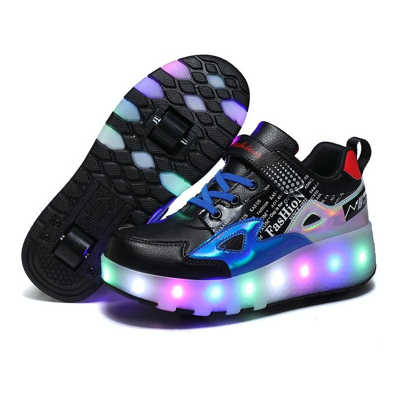 Rechargeable Light Wheel Skating Shoes for Kids - Size 36 Two-wheeled - Pink