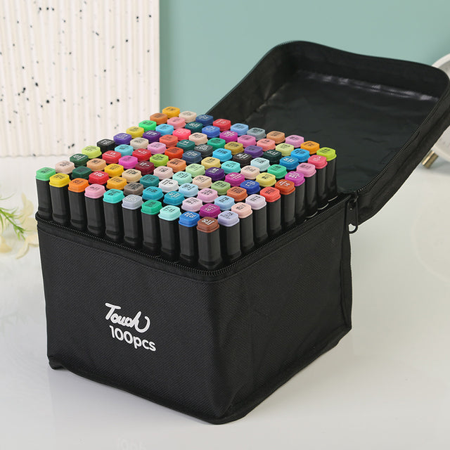 Professional Dual-Tip Marker Set - 100 Colors with Color-Coded Caps fo
