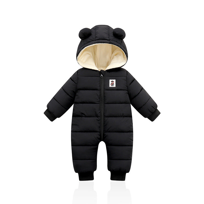 Suitable For Height 90cm Black Baby & Toddler Hooded Padded Snowsuit - Fleece Lined Winter Romper Outerwear