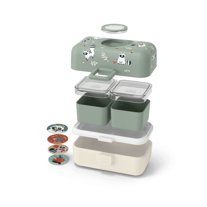 Monbento Tresor Graphic Kids's Bento Box- Green Raccoon Green Raccoon-1973194135888334852